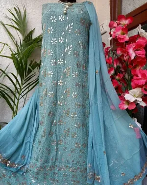 Pastel Blue Fancy Chinkari Gota Patti Unstitched Salwar Kameez