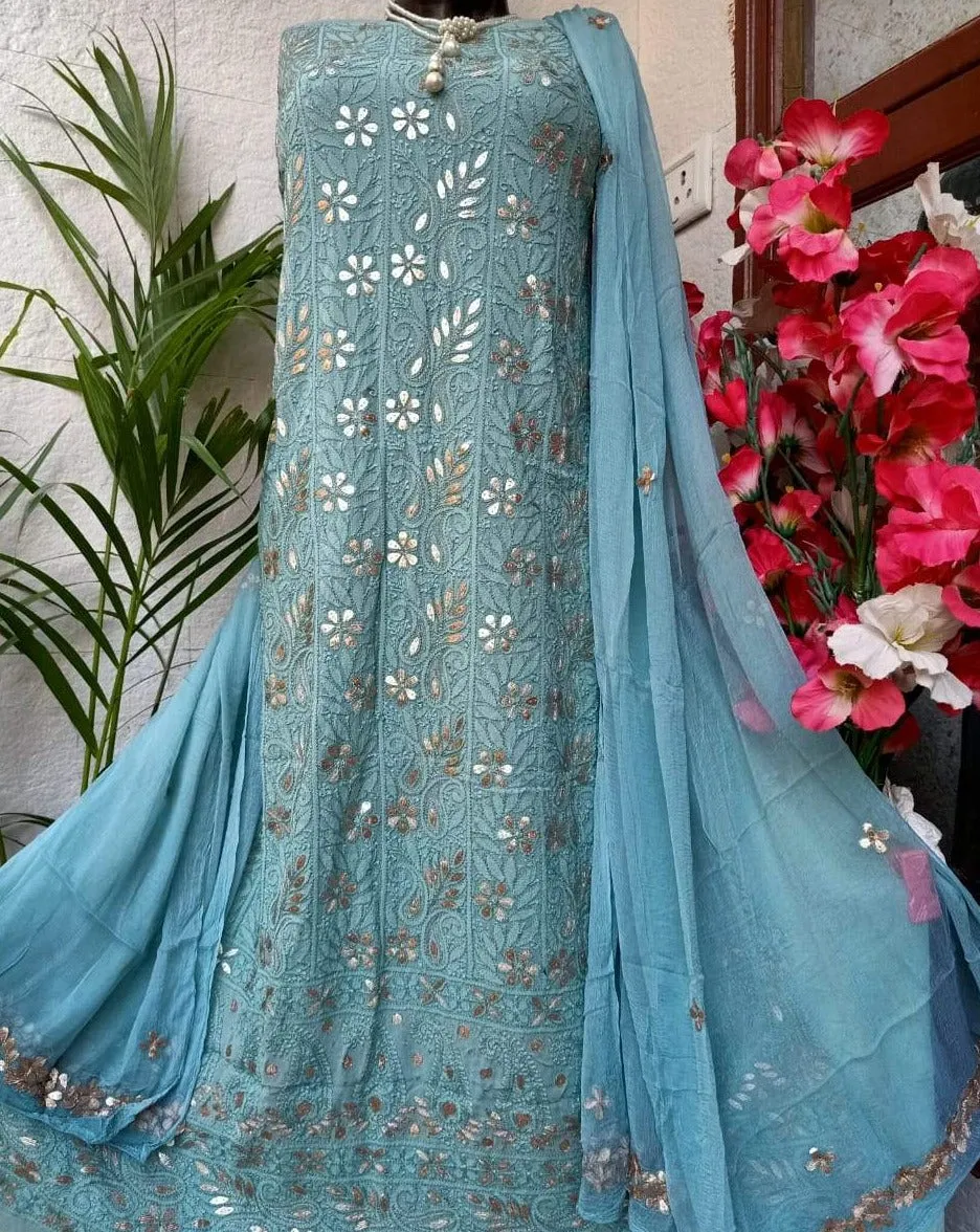 Pastel Blue Fancy Chinkari Gota Patti Unstitched Salwar Kameez