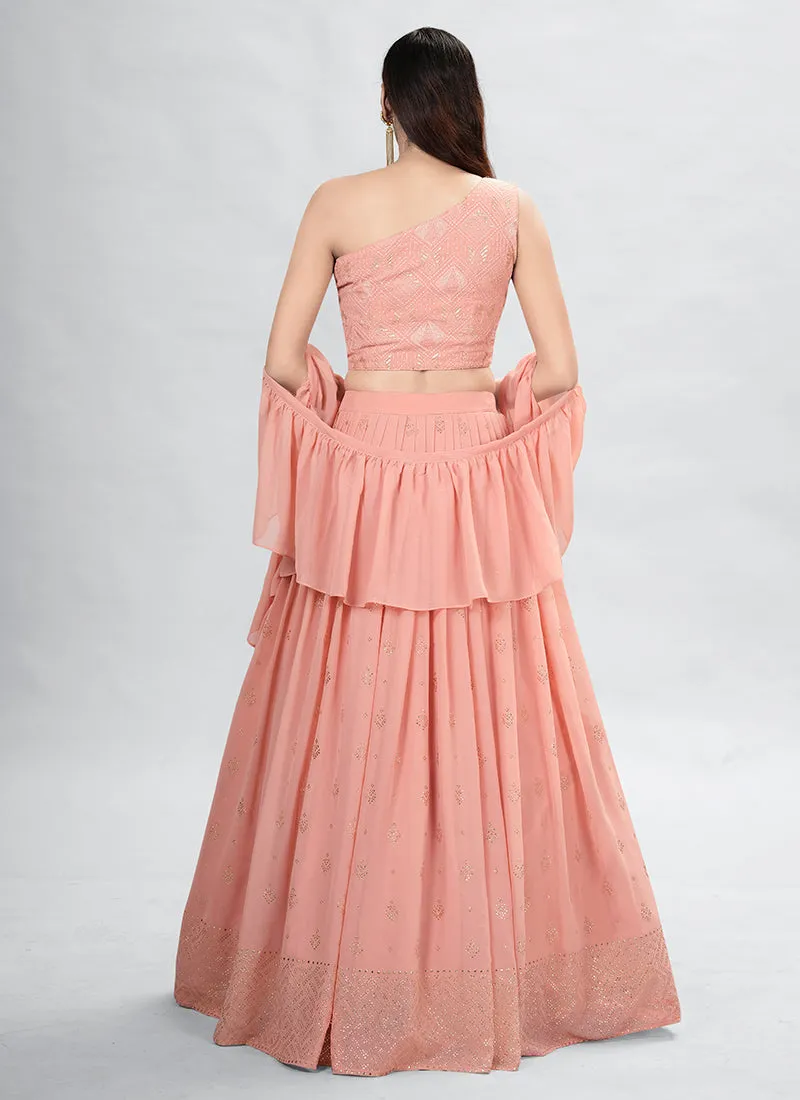 Peach Embroidery Festive Lehenga Choli