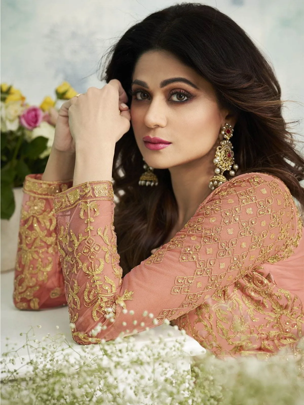 Peach Heavy Embroidered Indo Western Wedding Lehenga