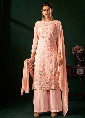 Peach Multi Embroidery Traditional Palazzo Suit