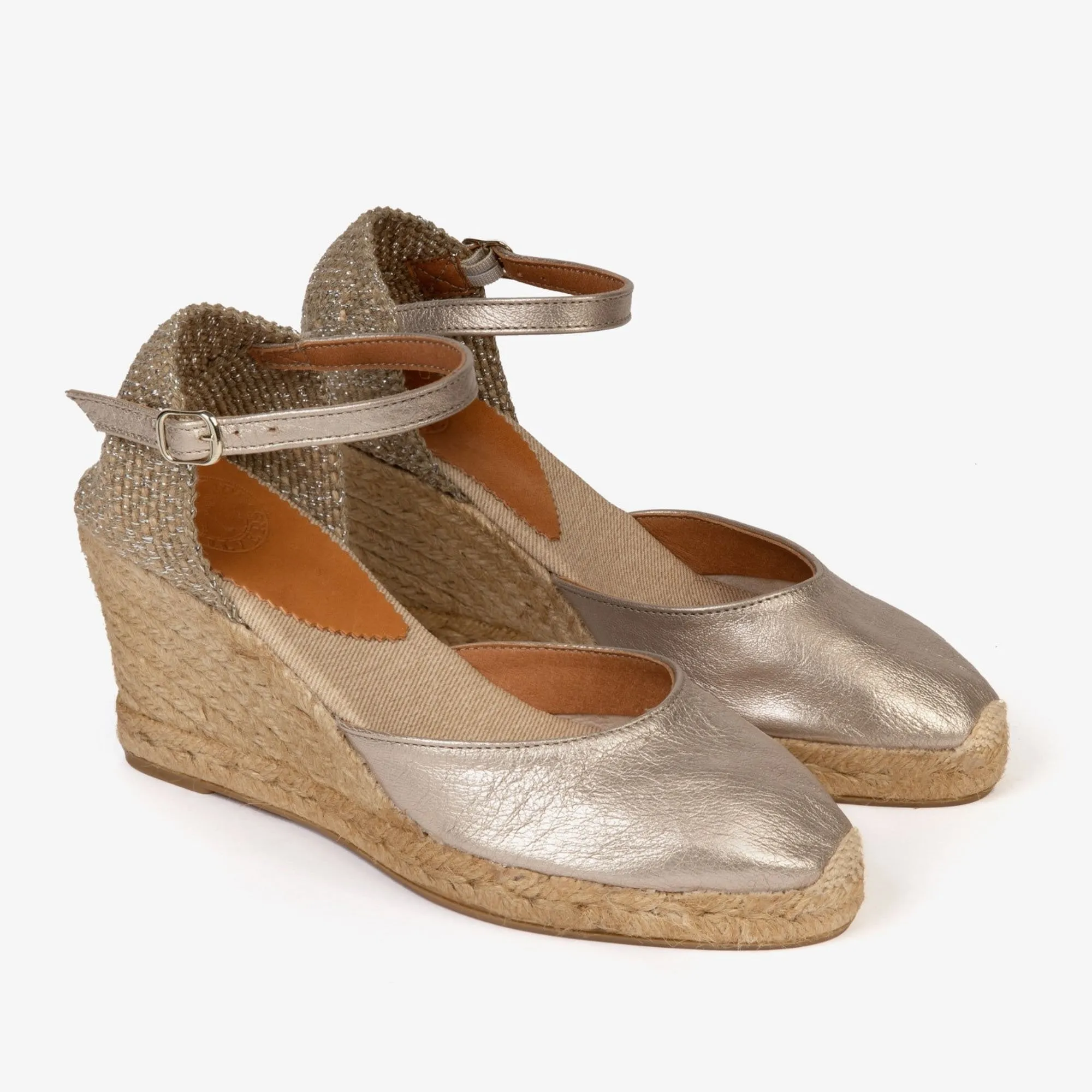 PENELOPE CHILVERS High Mary Jane Metallic Espadrilles in Champagne