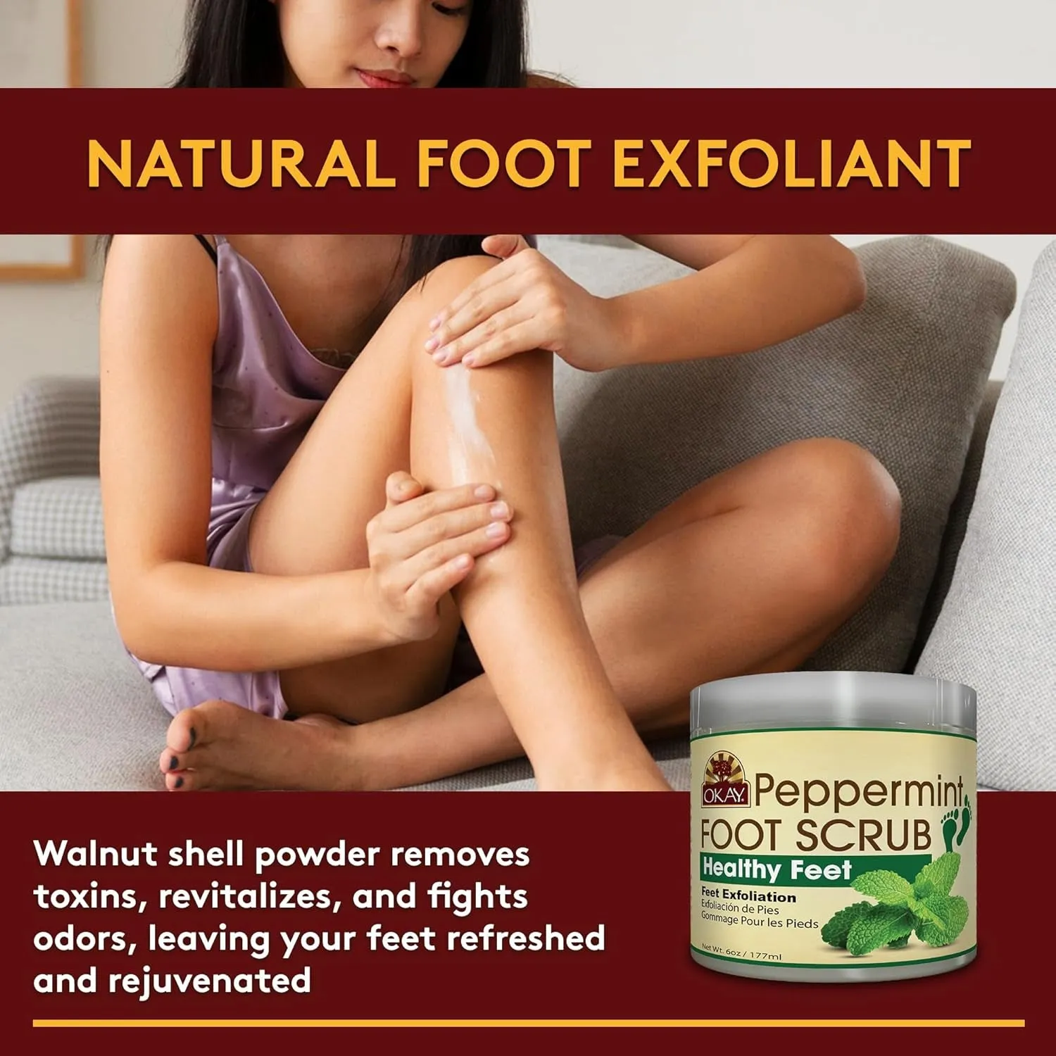 Peppermint Foot Scrub - Exfoliating Foot Scrub, Foot Exfoliator, Great for Cracked Heels, Pedicures, Dead Skin Remover, Exfoliant for Calluses, Moisturizer for Dry Skin - 6 Oz (Pack of 1)