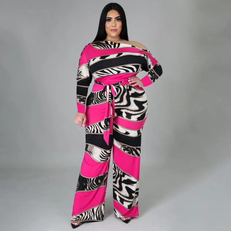 Peyton Plus Size One-Shoulder Printed Wide-Leg Jumpsuit