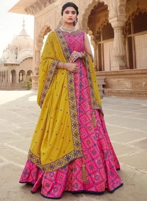 Pink And Yellow Multi Embroidery Festive Anarkali Gown
