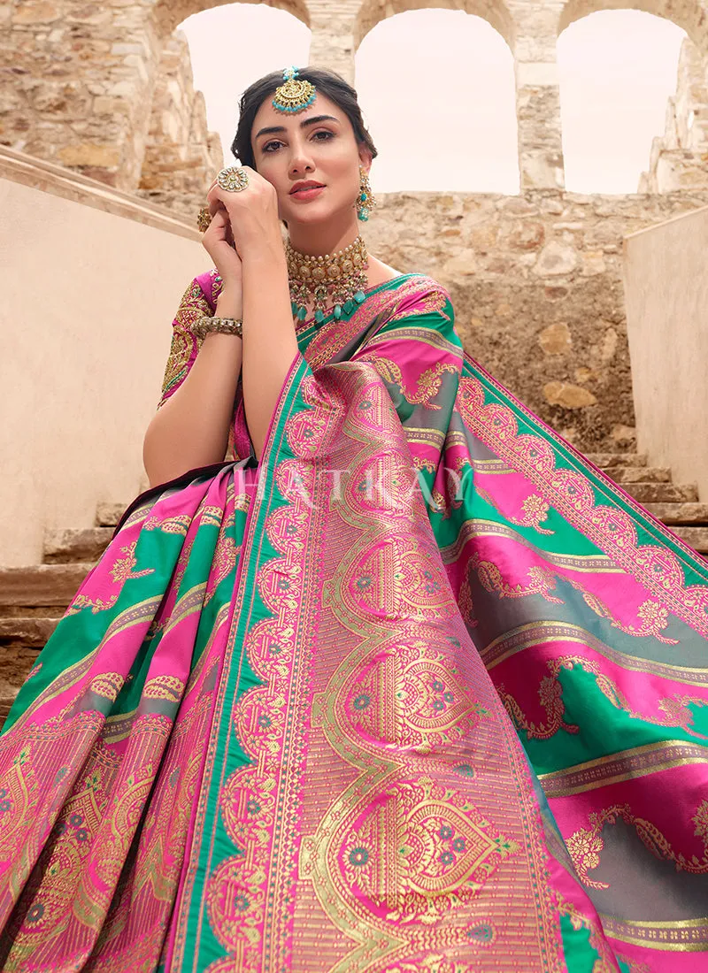 Pink Embroidered Banarasi Silk Saree