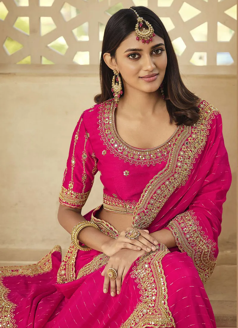 Pink Embroidered Designer Party Wear Saree