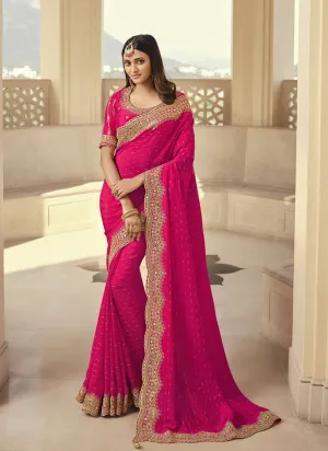 Pink Embroidered Designer Party Wear Saree