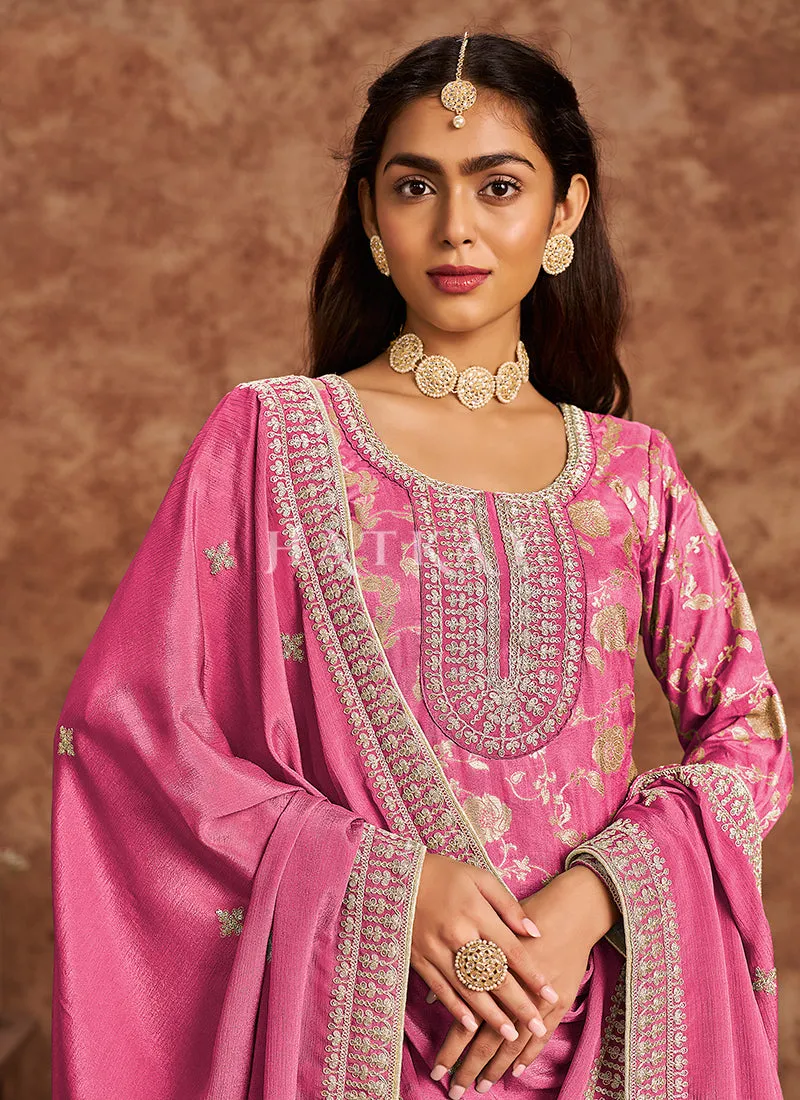 Pink Embroidered Pakistani Pant Style Suit