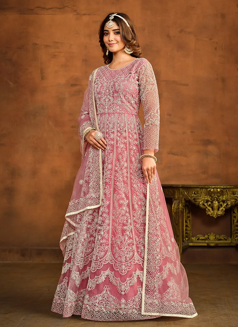 Pink Embroidery Traditional Anarkali Gown