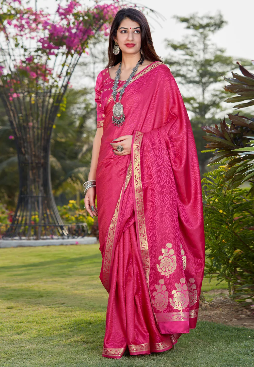 Pink Indian Banarasi Silk Saree