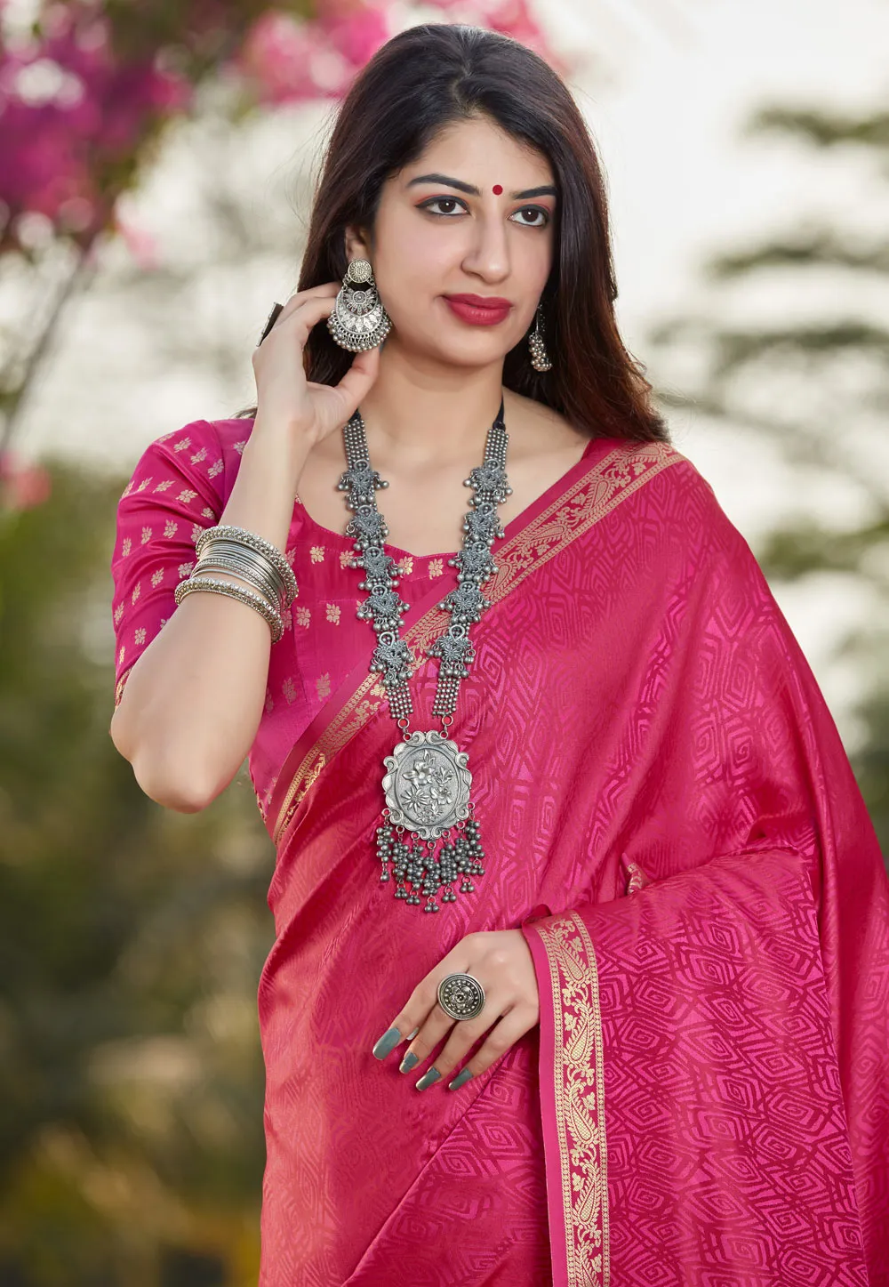 Pink Indian Banarasi Silk Saree