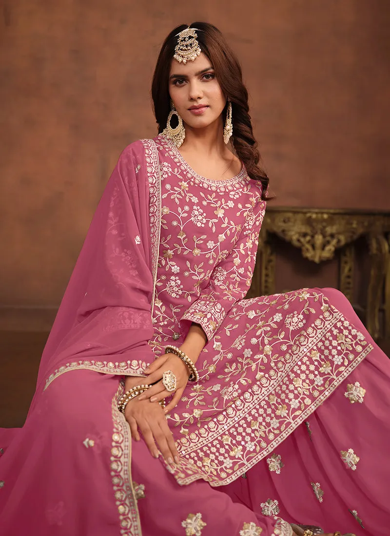 Pink Traditional Georgette Gharara Suit