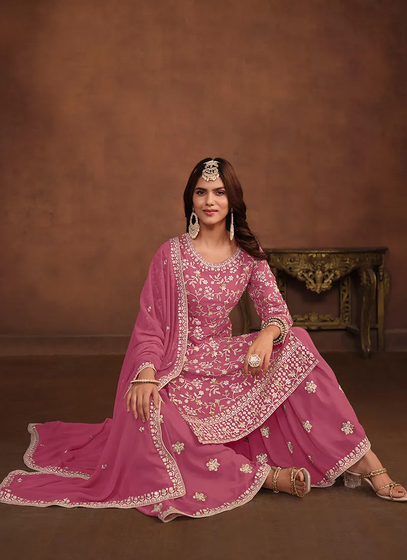 Pink Traditional Georgette Gharara Suit