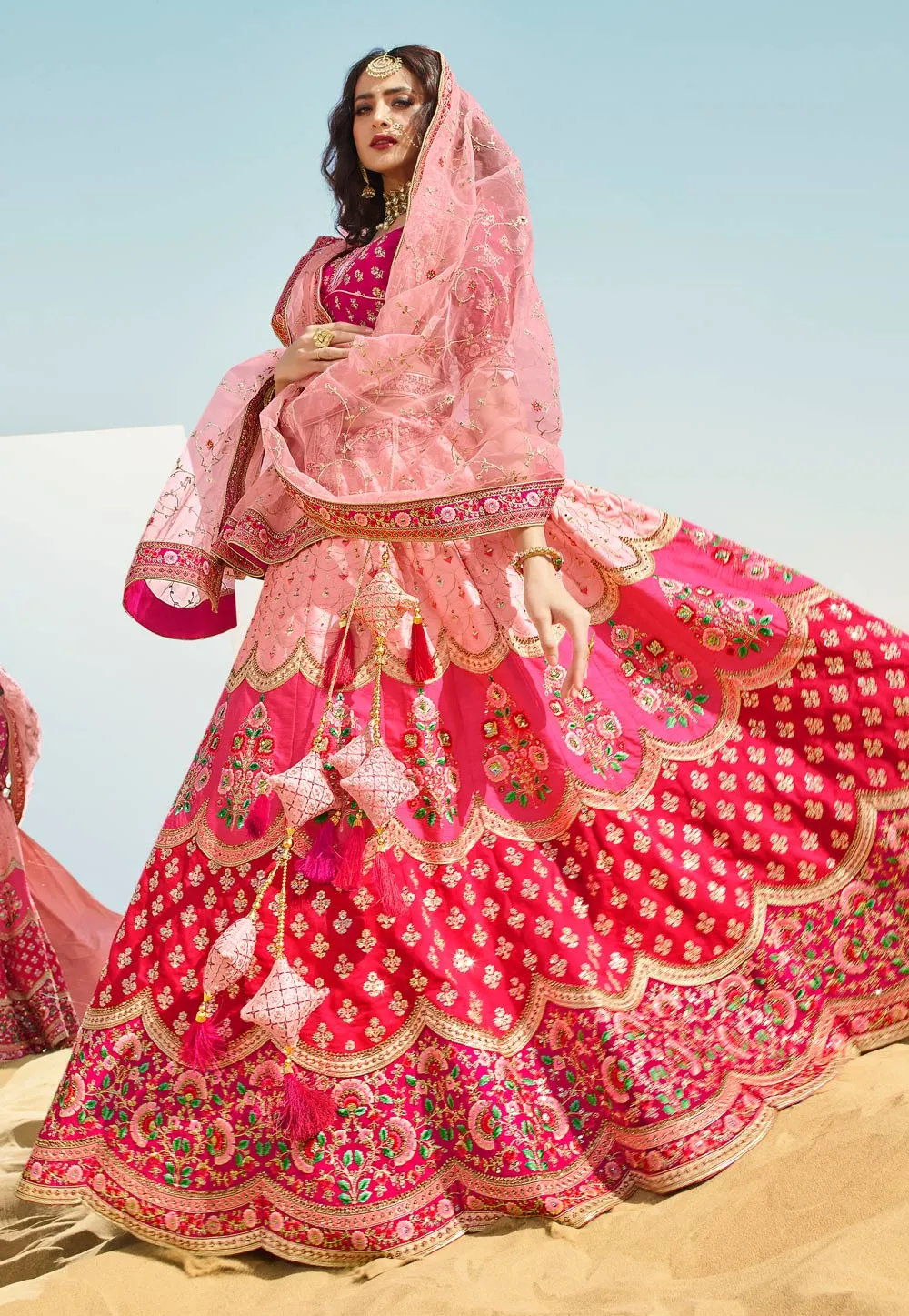 Pink Two Tone Embroidered Wedding Lehenga Choli