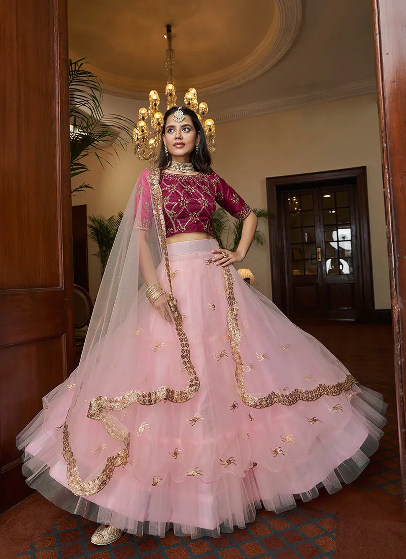 Pink Two Tone Sequence Embroidery Designer Lehenga Choli