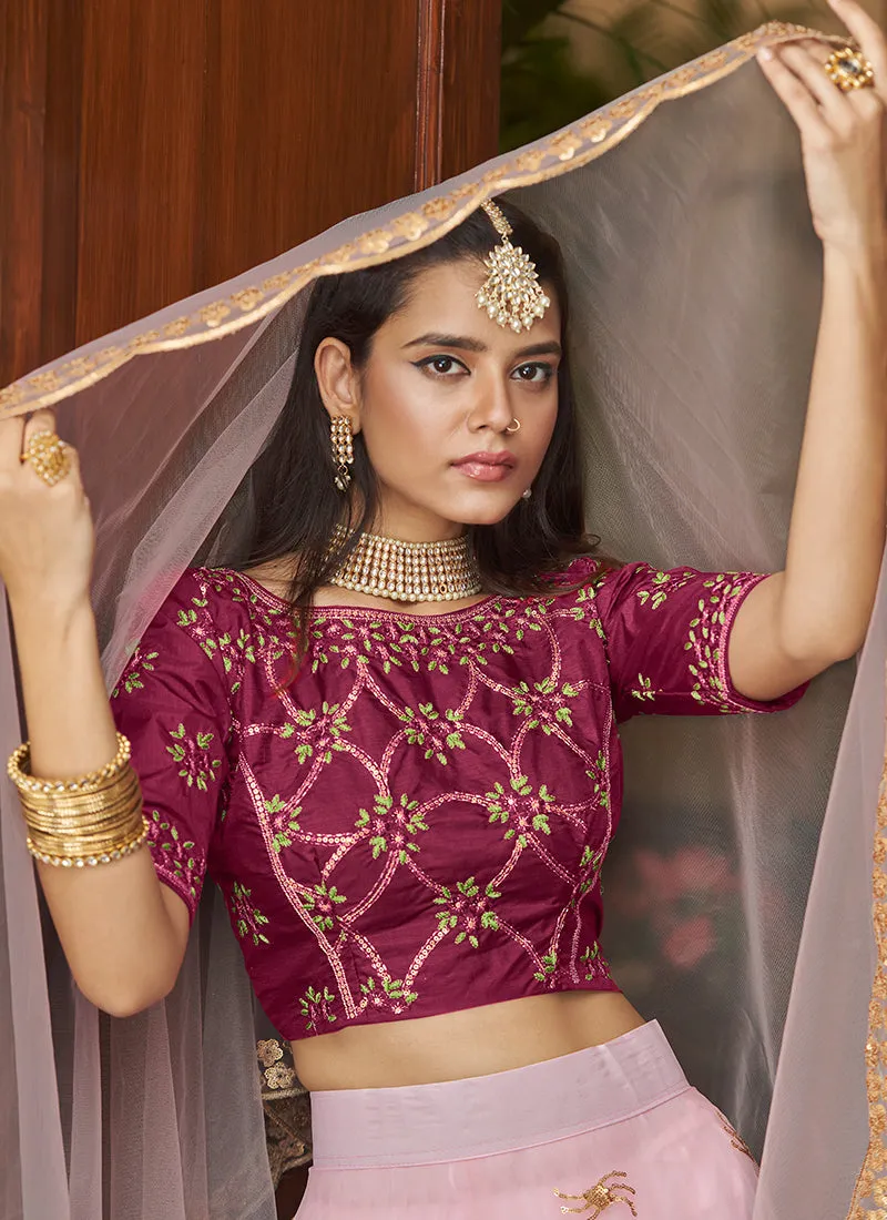 Pink Two Tone Sequence Embroidery Designer Lehenga Choli