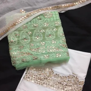 Pista Green fancy unique Chikankari Gota Patti Salwar Suit Set Dress Material