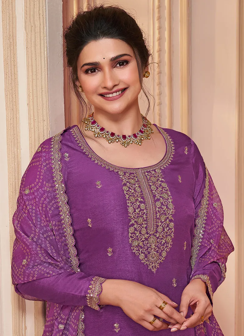 Purple Embroidered Pakistani Pant Style Suit