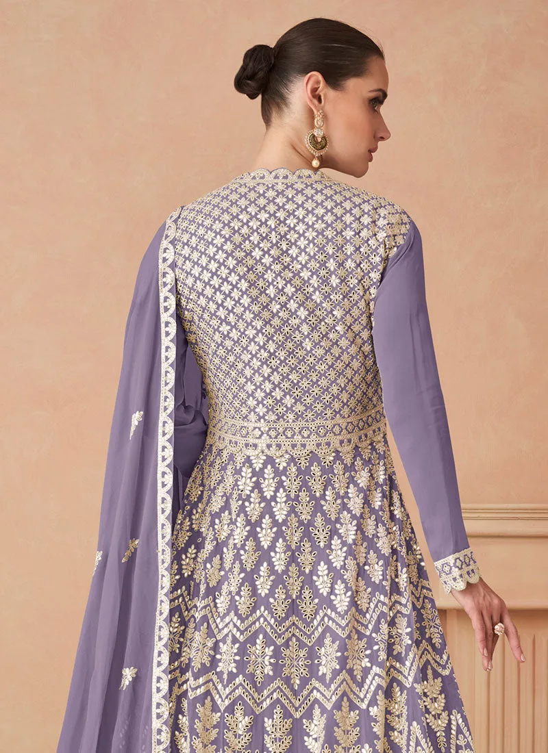 Purple Foil Mirror Slit Style Anarkali Lehenga Suit