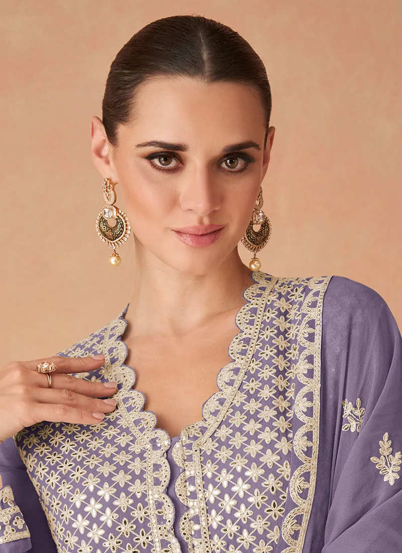 Purple Foil Mirror Slit Style Anarkali Lehenga Suit