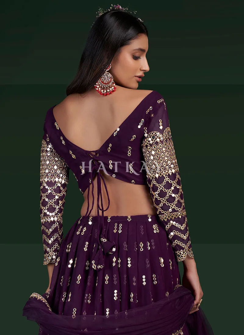 Purple Mirror Work Embroidery Traditional Lehenga Choli