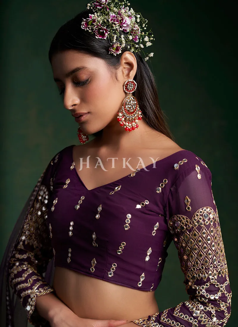 Purple Mirror Work Embroidery Traditional Lehenga Choli