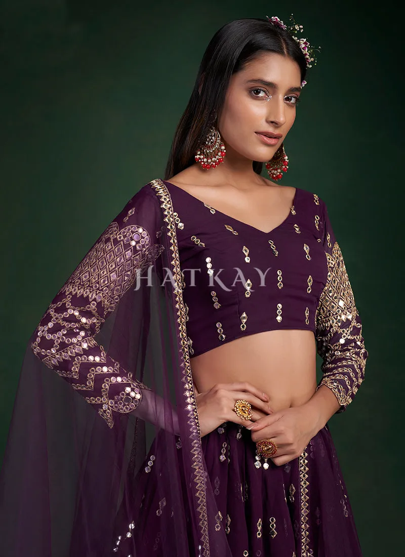 Purple Mirror Work Embroidery Traditional Lehenga Choli