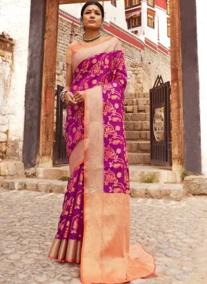 Purple Orange Digital Indian Patola Silk Saree