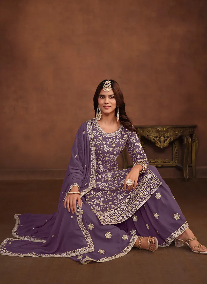 Purple Traditional Georgette Gharara Suit