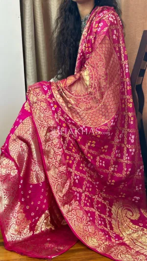 Rani Pink Banarasi Gharchola Soft Silk Dupatta