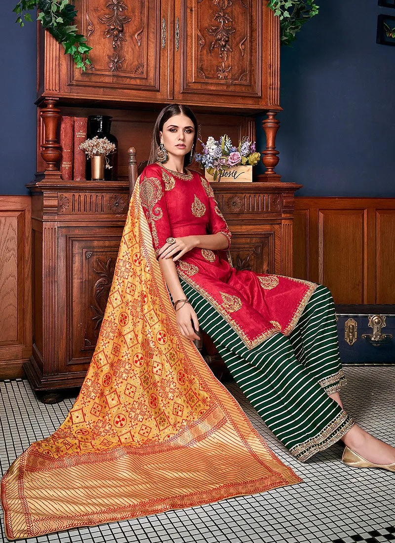 Red And Green Silk Palazzo Pant Suit