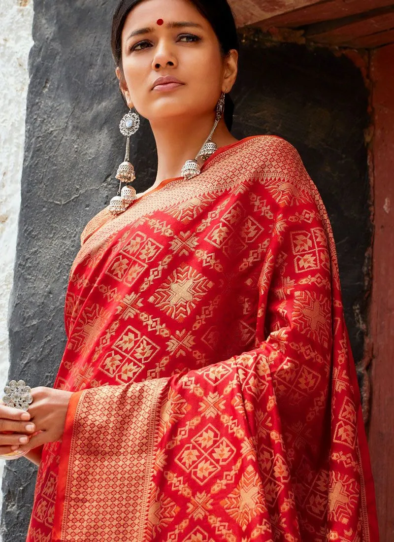 Red Golden Digital Indian Patola Silk Saree