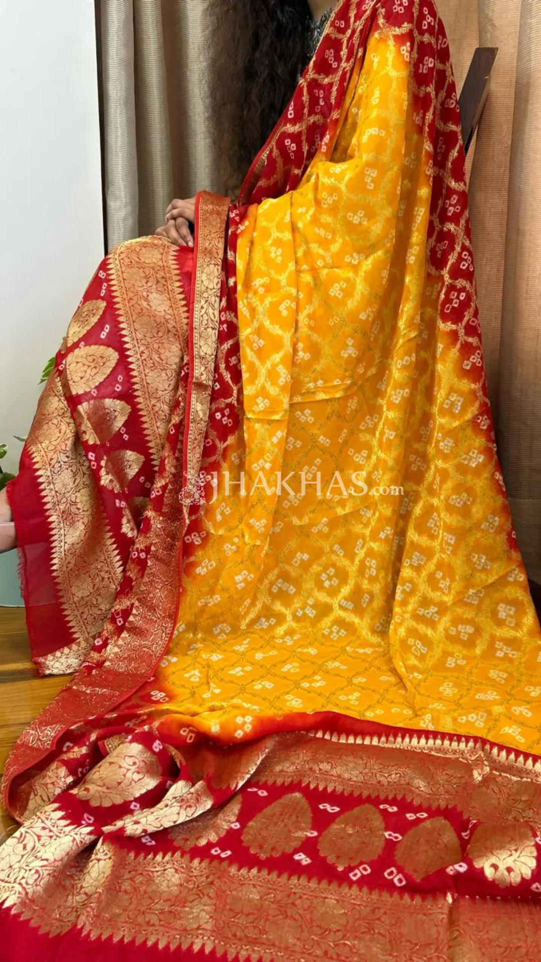 Red Yellow Banarasi Ghatchola Georgette Dupatta