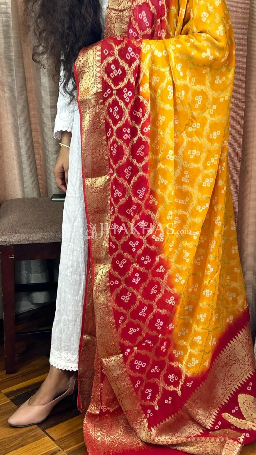 Red Yellow Banarasi Ghatchola Georgette Dupatta