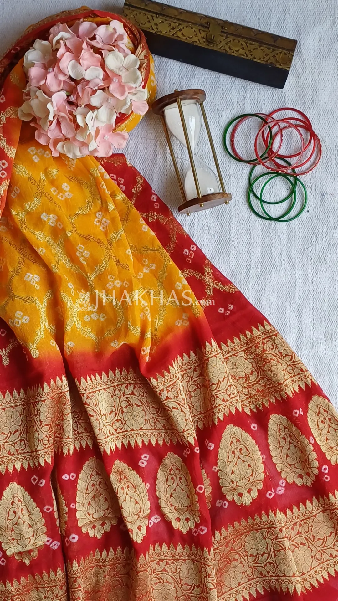 Red Yellow Banarasi Ghatchola Georgette Dupatta