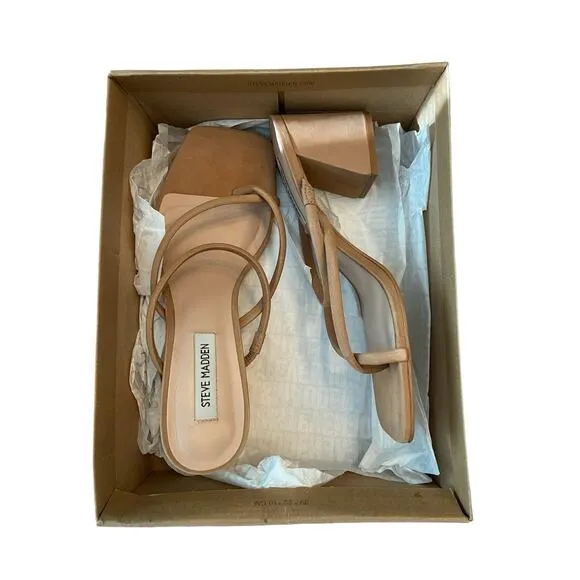 Revolve Steve Madden Effie Block Heel Square Toe Strappy Suede Tan Nubuck 10