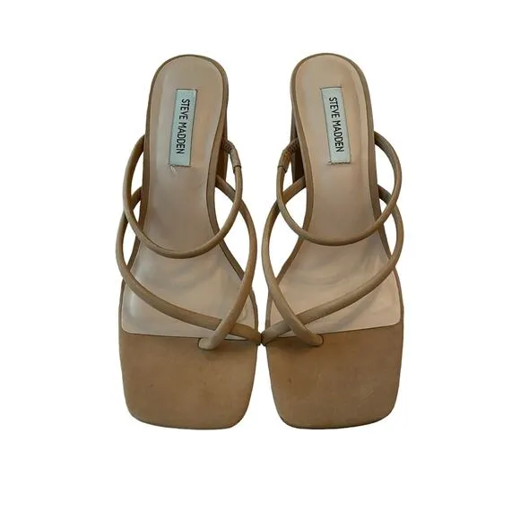 Revolve Steve Madden Effie Block Heel Square Toe Strappy Suede Tan Nubuck 10