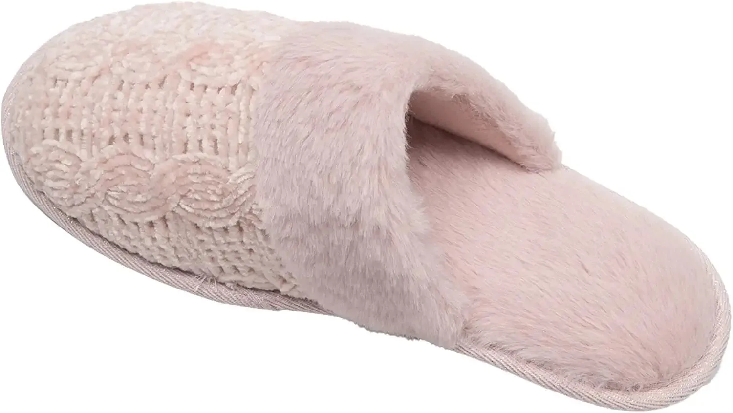 Roxoni Clog Sandals for Women – Fur Trim Slippers – Sweater Knit Slippers