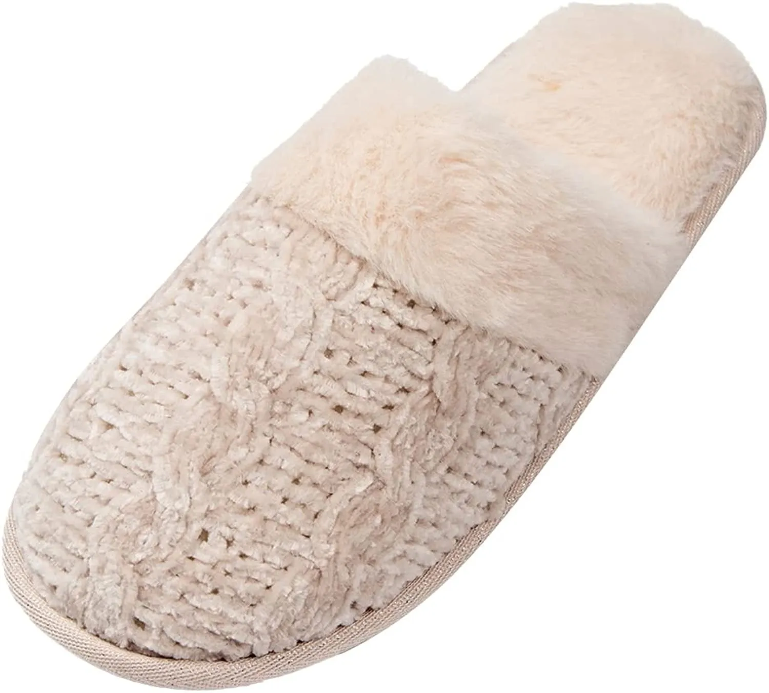 Roxoni Clog Sandals for Women – Fur Trim Slippers – Sweater Knit Slippers