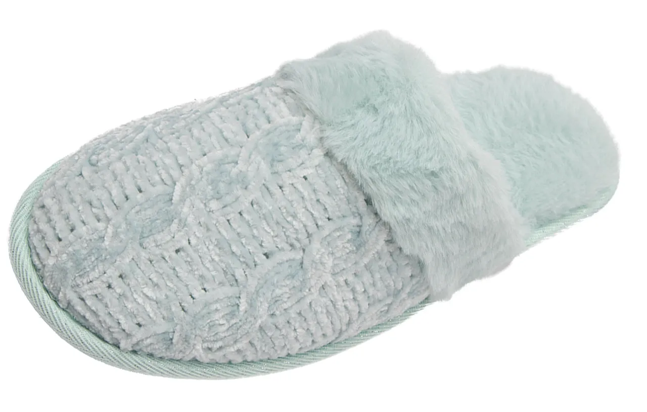 Roxoni Clog Sandals for Women – Fur Trim Slippers – Sweater Knit Slippers