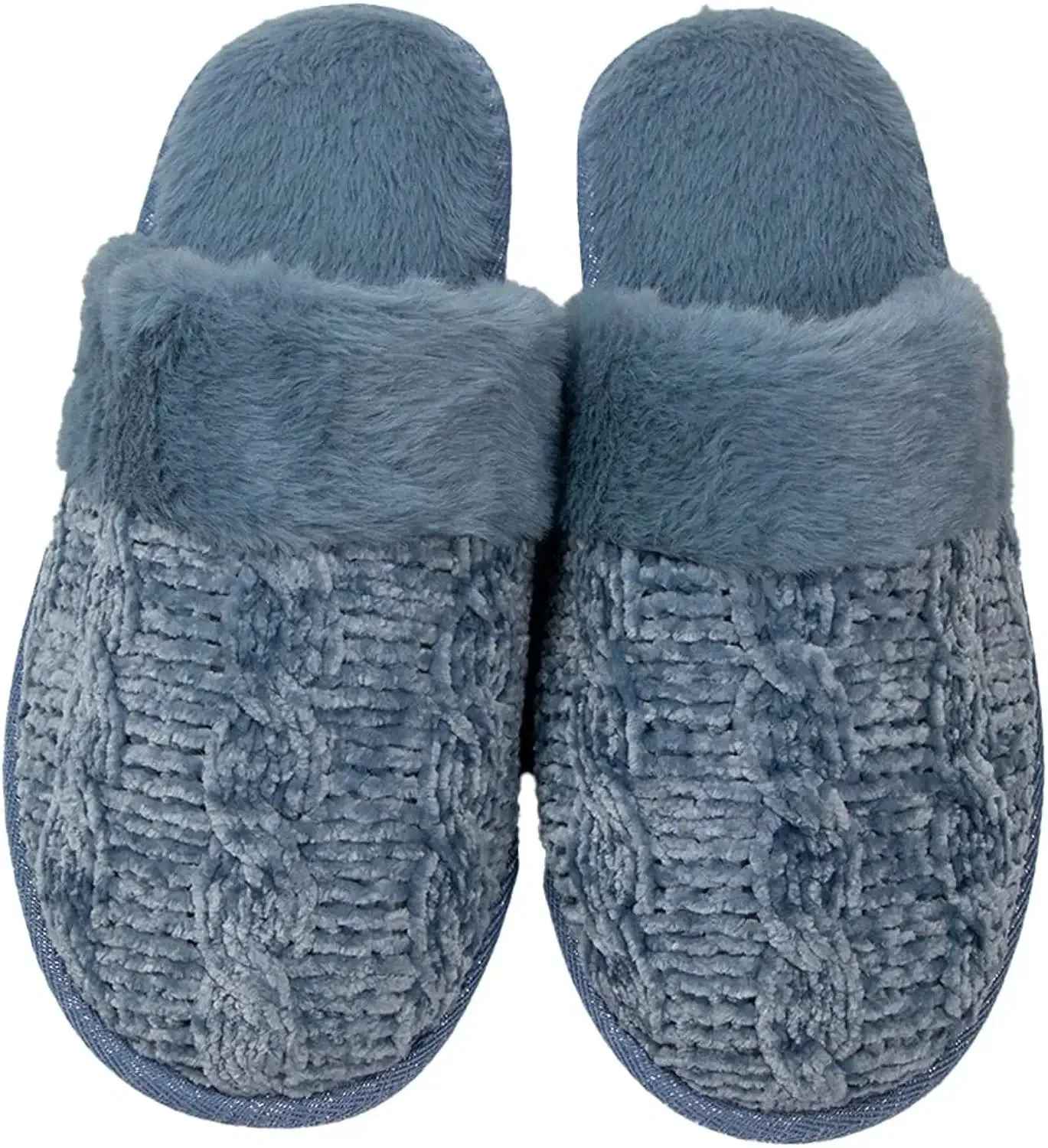 Roxoni Clog Sandals for Women – Fur Trim Slippers – Sweater Knit Slippers