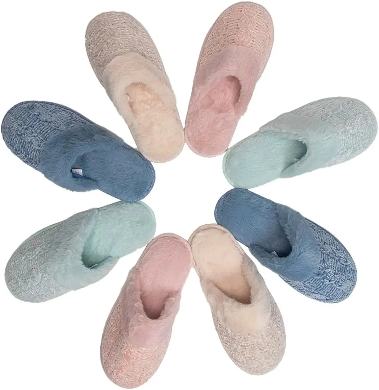 Roxoni Clog Sandals for Women – Fur Trim Slippers – Sweater Knit Slippers