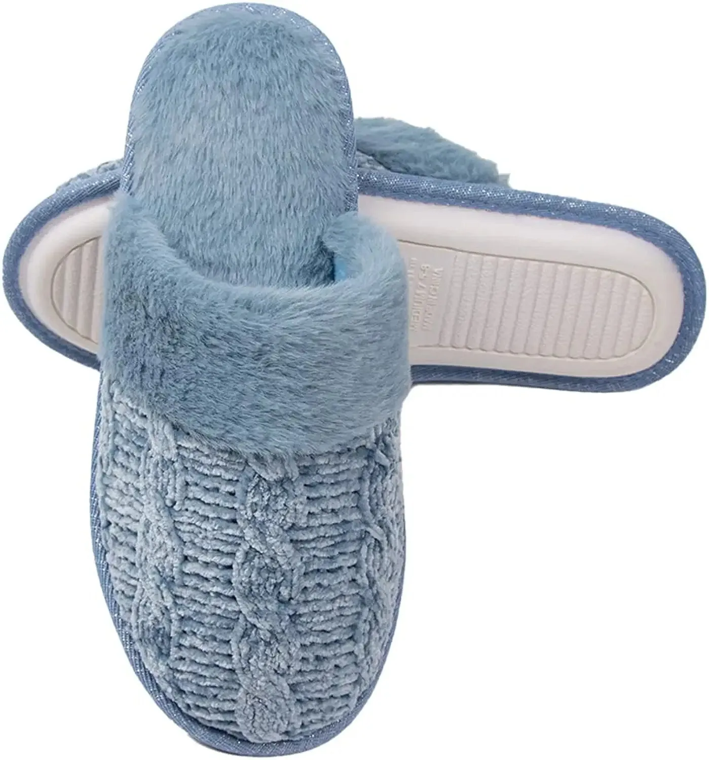 Roxoni Clog Sandals for Women – Fur Trim Slippers – Sweater Knit Slippers