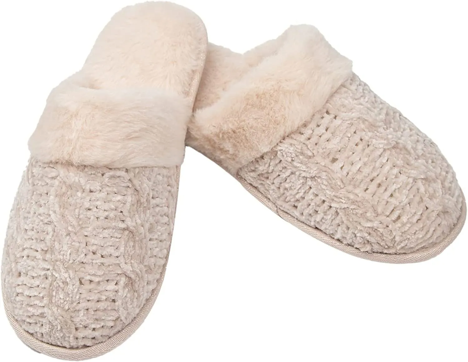 Roxoni Clog Sandals for Women – Fur Trim Slippers – Sweater Knit Slippers