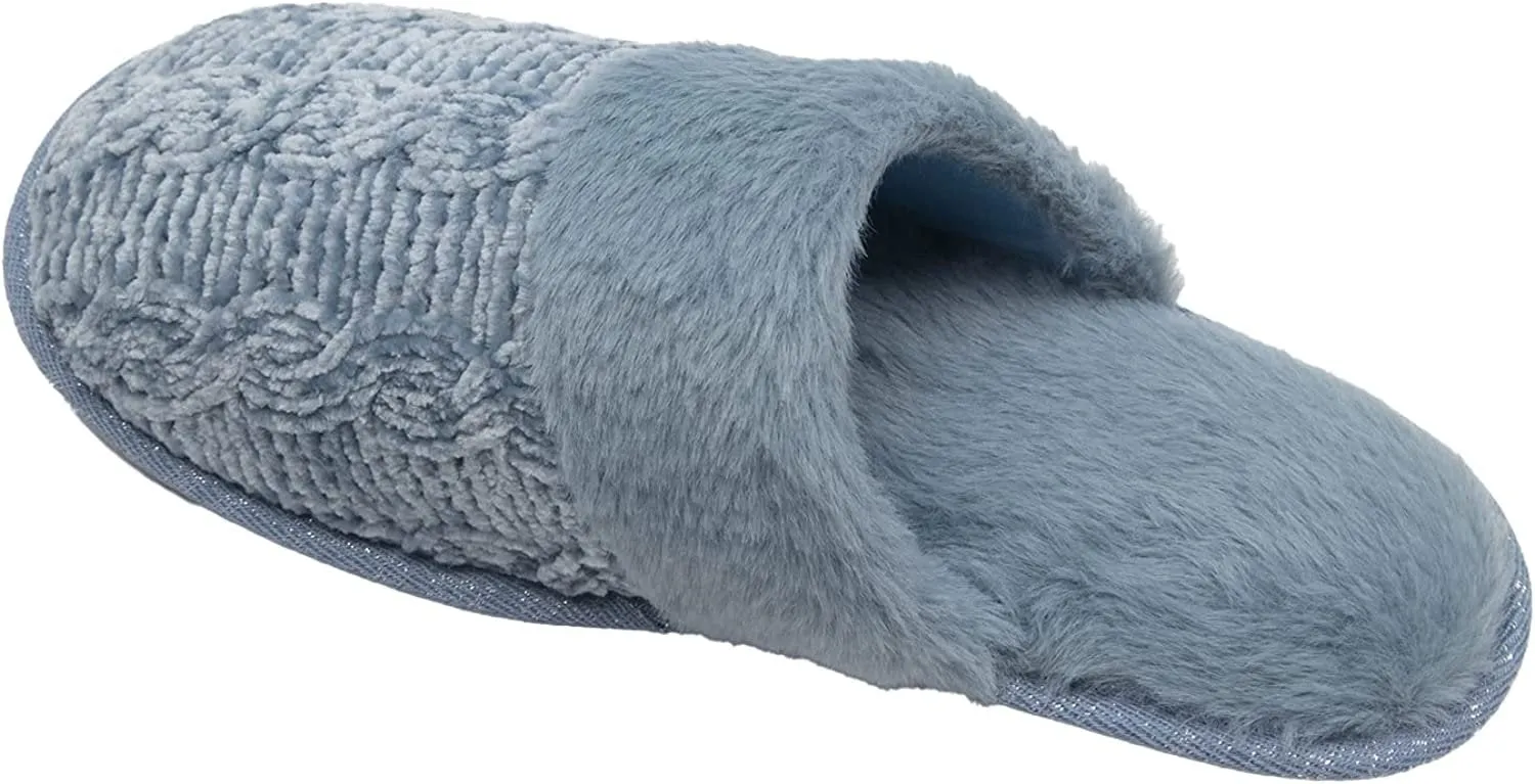 Roxoni Clog Sandals for Women – Fur Trim Slippers – Sweater Knit Slippers