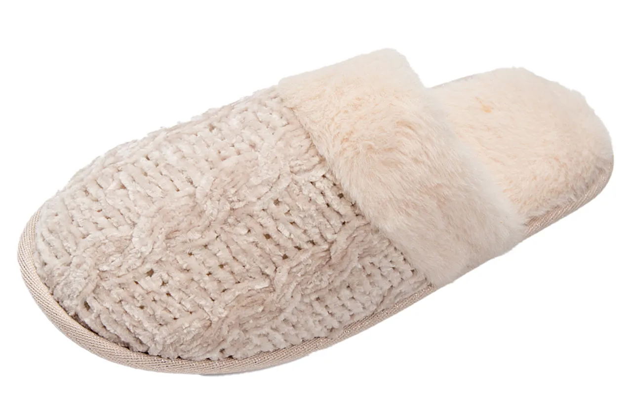 Roxoni Clog Sandals for Women – Fur Trim Slippers – Sweater Knit Slippers