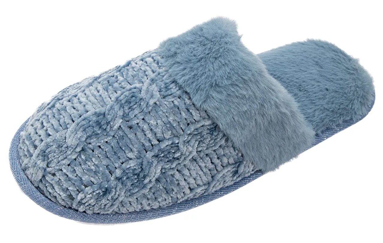 Roxoni Clog Sandals for Women – Fur Trim Slippers – Sweater Knit Slippers