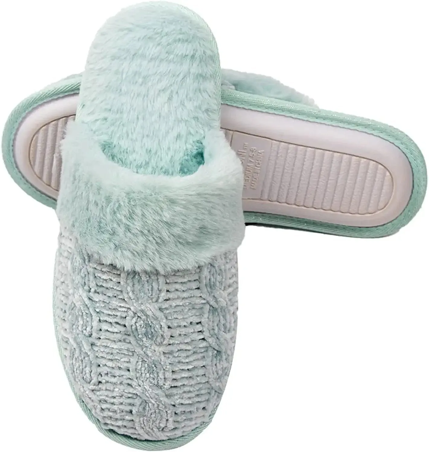 Roxoni Clog Sandals for Women – Fur Trim Slippers – Sweater Knit Slippers