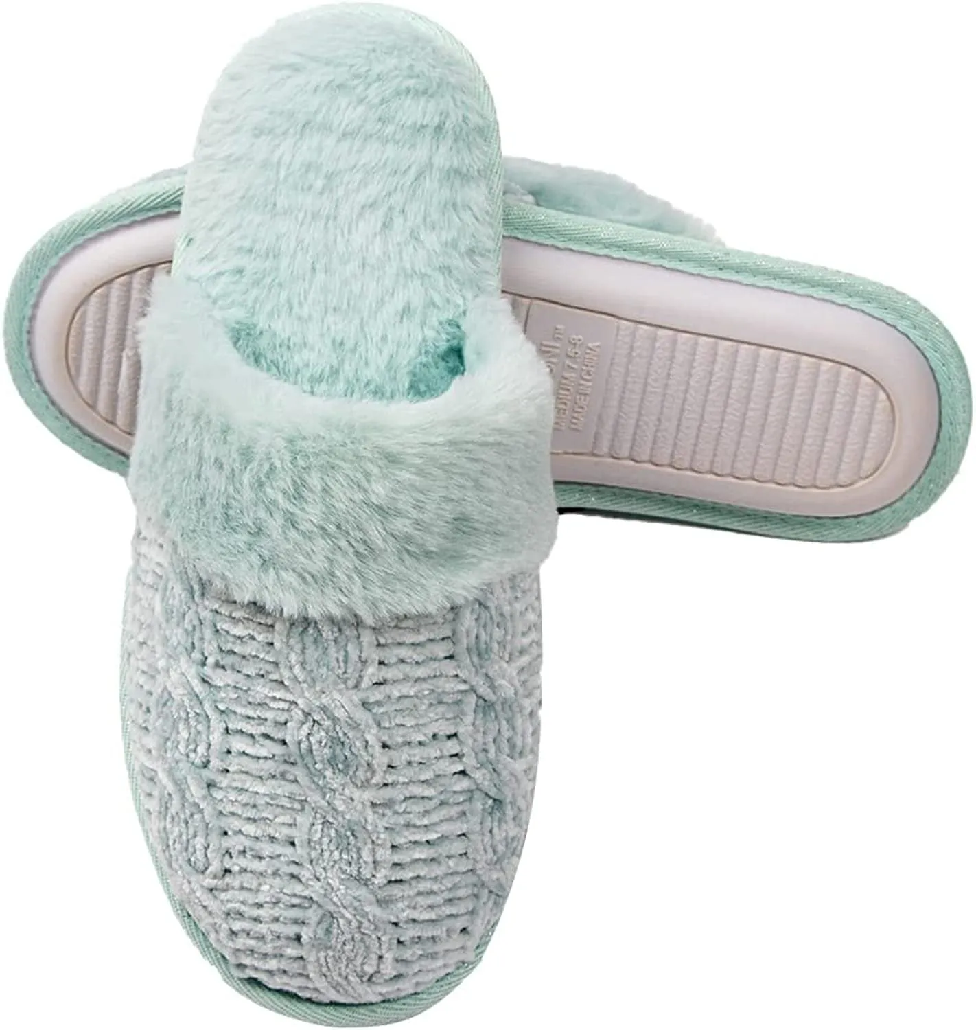 Roxoni Clog Sandals for Women – Fur Trim Slippers – Sweater Knit Slippers